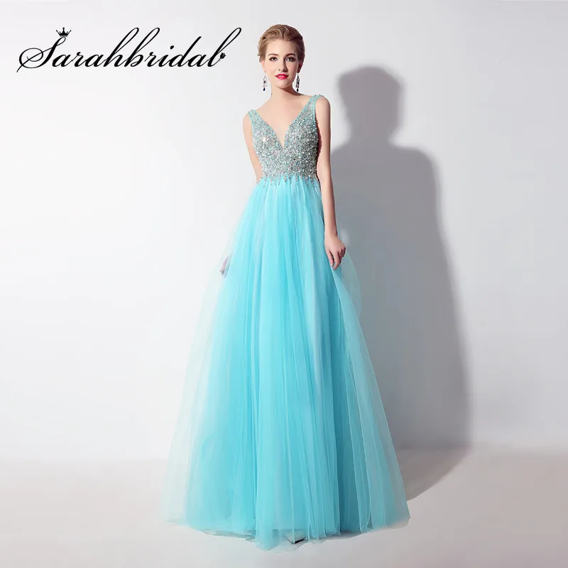 Sexy Backless Long Evening Dresses Cheap Sheer V Neck Beaded Pearls Mint Tulle Prom Party Gowns Floor Length Vestido CC066
Sexy Backless Long Evening Dresses Cheap Sheer V Neck Beaded Pearls Mint Tulle Prom Party Gowns Floor Length Vestido CC066