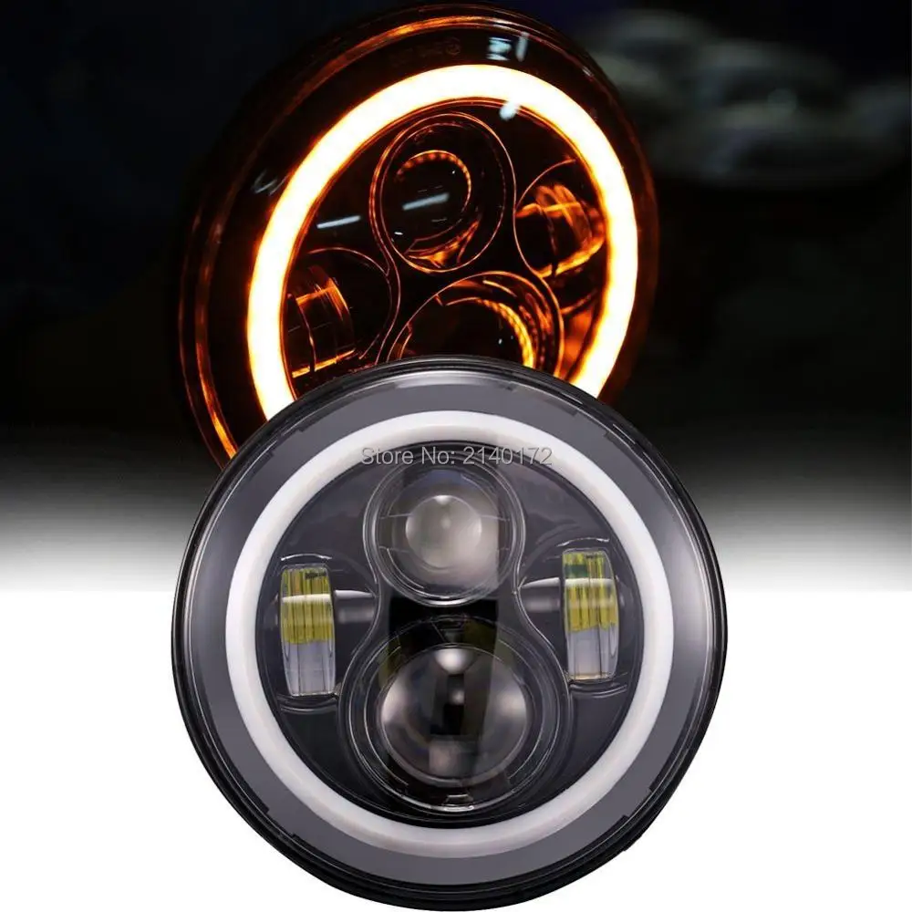 Pair Round 7 inch LED Headlight W/Amber White halo Ring for 97-15 Wrangler JK TJ headlamp Angel eye Turn signal
Pair Round 7 inch LED Headlight W/Amber White halo Ring for 97-15 Wrangler JK TJ headlamp Angel eye Turn signal