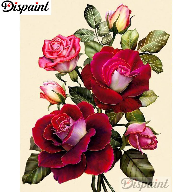 

Dispaint Full Square/Round Drill 5D DIY Diamond Painting "Red rose flower" Embroidery Cross Stitch 5D Home Decor A10362