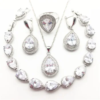 Best Wedding Present Crystal White Zircon Jewelry Sets 925 logo Silver Color Women Bracelet/Earrings/Necklace/Ring
Best Wedding Present Crystal White Zircon Jewelry Sets 925 logo Silver Color Women Bracelet/Earrings/Necklace/Ring