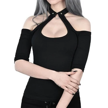 2019 New arrival Women Gothic Black Shirts Cold Shoulder Halter Neck T Shirt Sexy Hollow Bodycon Shirt
2019 New arrival Women Gothic Black Shirts Cold Shoulder Halter Neck T Shirt Sexy Hollow Bodycon Shirt
