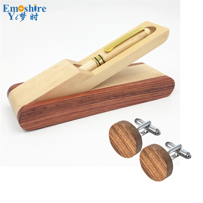 Emoshire Wooden Cufflinks Roller Ball Pen Fountain Pen Ballpoint Pen Set (1)