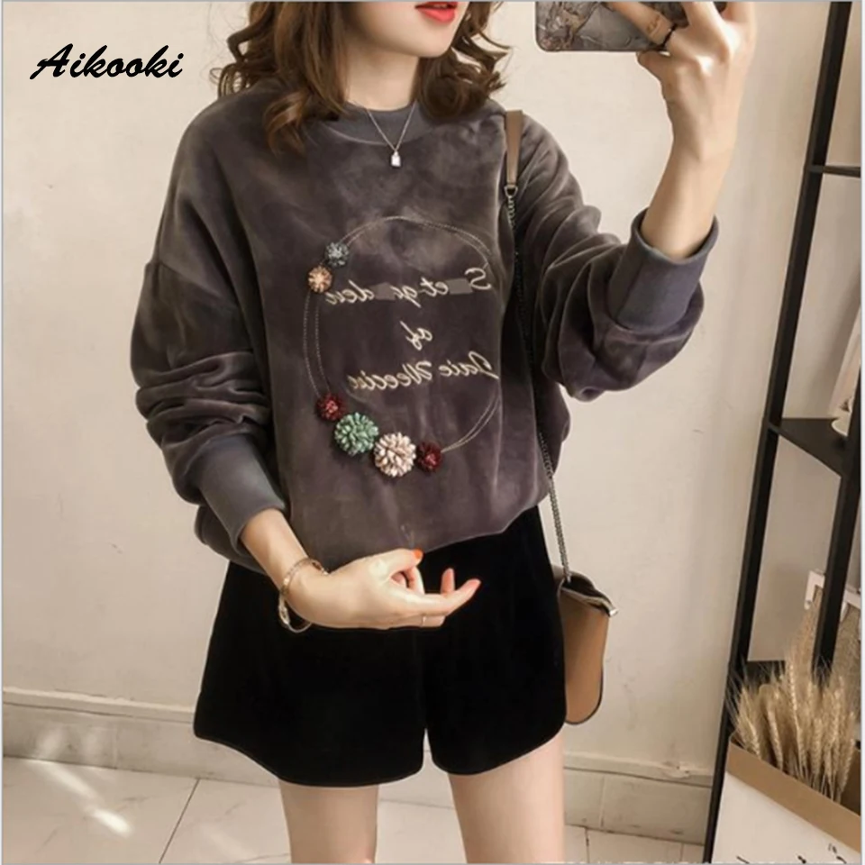Aikooki Velvet Hoodie Sweatshirt Women Autumn Winter Letter print Embroidery Velour Casual Vintage Elegant Long sleeve Lady Coat
Aikooki Velvet Hoodie Sweatshirt Women Autumn Winter Letter print Embroidery Velour Casual Vintage Elegant Long sleeve Lady Coat
