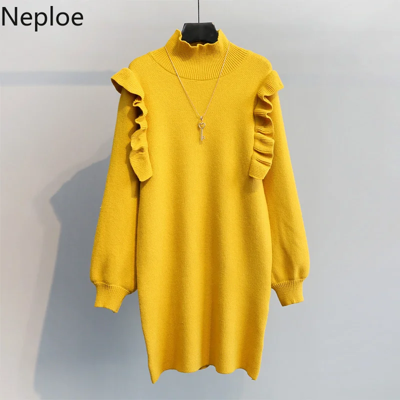Neploe Korean Winter Clothes Turtleneck Sweater Dress Fashion Lantern Sleeve Ruffle Solid Elegant Dresses Female Knit Vestidos
Neploe Korean Winter Clothes Turtleneck Sweater Dress Fashion Lantern Sleeve Ruffle Solid Elegant Dresses Female Knit Vestidos