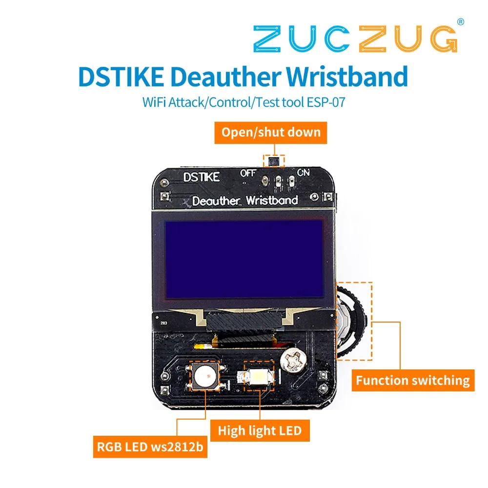 DSTIKE Deauther Wristband WiFi Attack/Control/Test tool ESP-07 1.3OLED 600mAh battery RGB LED no PB ESP8266 development board
DSTIKE Deauther Wristband WiFi Attack/Control/Test tool ESP-07 1.3OLED 600mAh battery RGB LED no PB ESP8266 development board