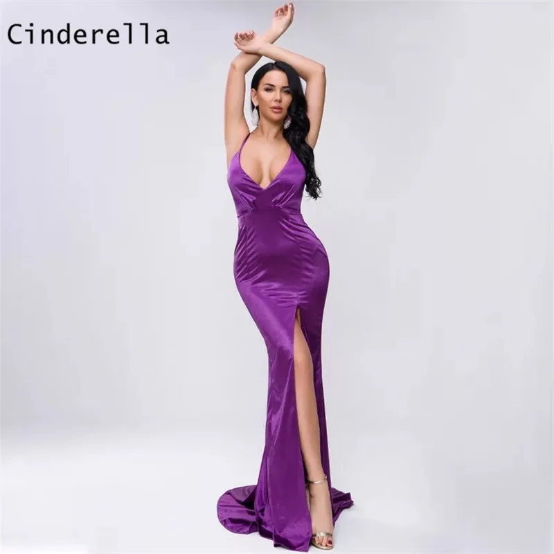 Cinderella Sexy Cross Back V-Neck Spaghetti Silk Satin Mermaid Side Slit Sweep Train Evening Dresses vestidos de fiesta de noche
Cinderella Sexy Cross Back V-Neck Spaghetti Silk Satin Mermaid Side Slit Sweep Train Evening Dresses vestidos de fiesta de noche