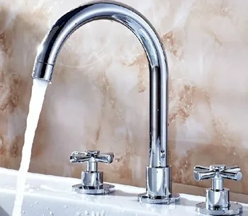 Double Handles Bathroom Mixer Tap Chrome Brass Three Holes Sink Basin Faucet 
Double Handles Bathroom Mixer Tap Chrome Brass Three Holes Sink Basin Faucet