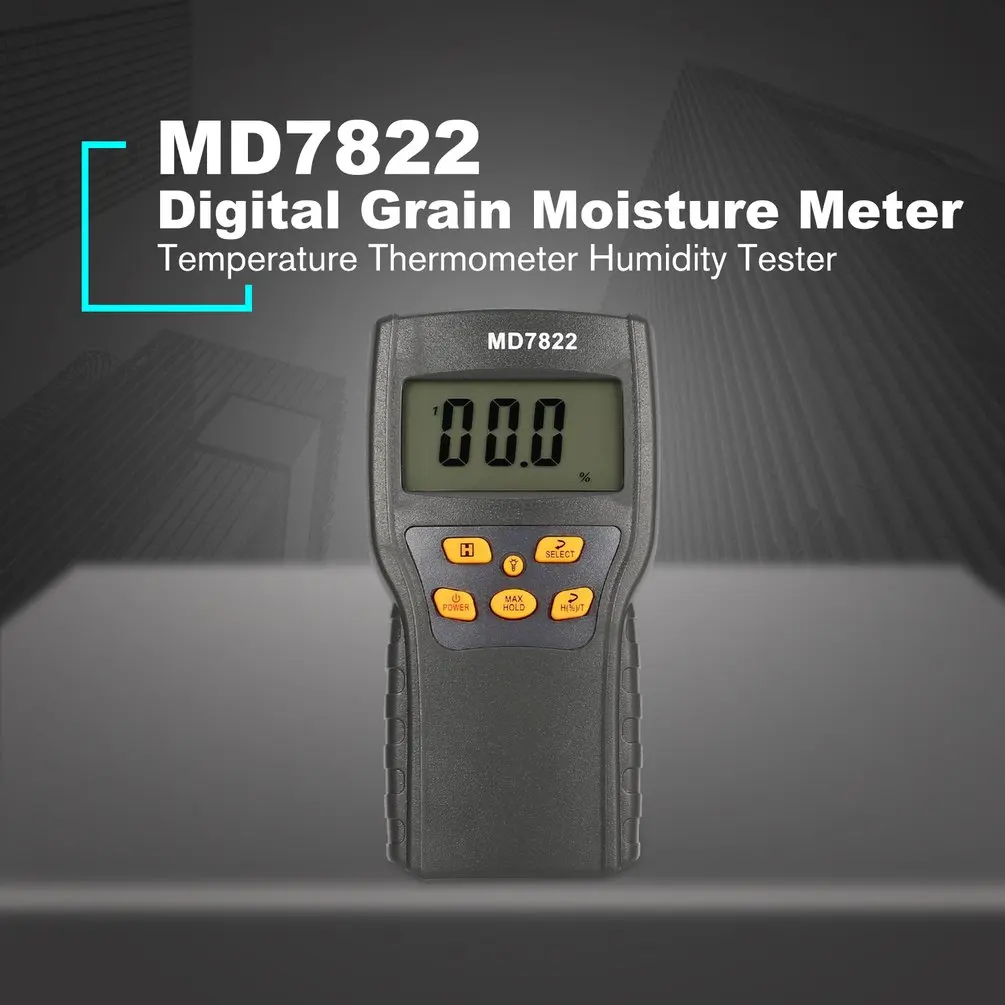 MD7822 Digital Grain Moisture Meter Analyzer Temperature Thermometer Humidity Hygrometer water Damp Detector Tester
MD7822 Digital Grain Moisture Meter Analyzer Temperature Thermometer Humidity Hygrometer water Damp Detector Tester