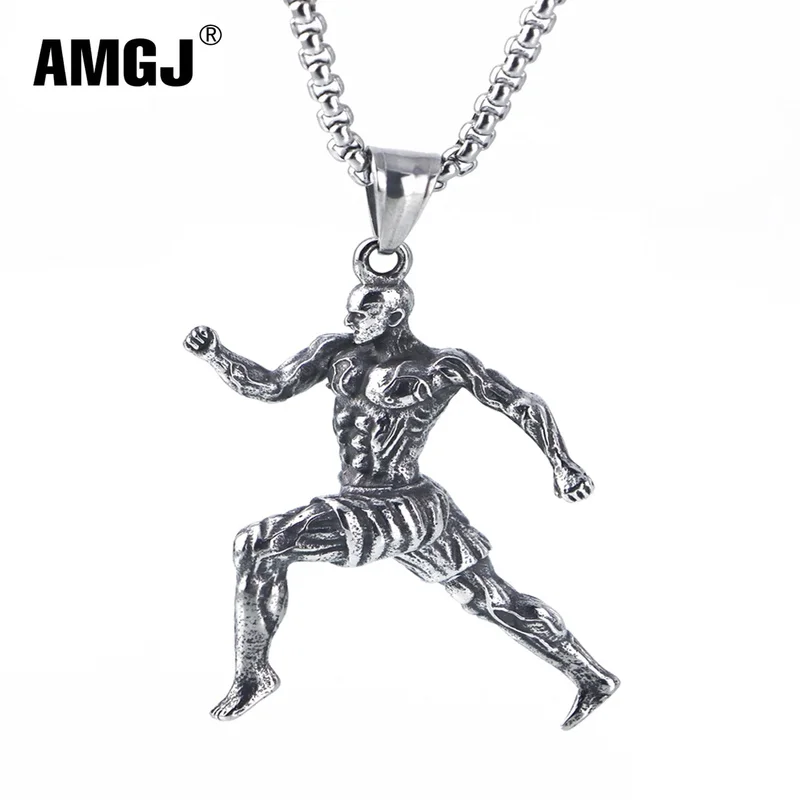 Мужские ожерелья с подвеской Amgj Strong Man Muscle титановое ожерелье из нержавеющей