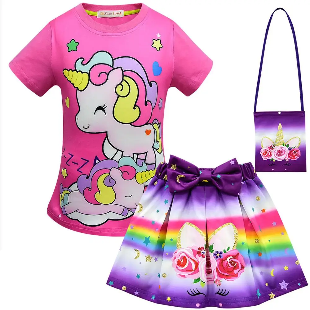 Baby Girls Children's Sets Summer Cartoon Unicorn T-shirt Tops Bow Flower Skirt Stylish Outfit Set Girl Cute Rainbow Bag 3PCS
Baby Girls Children's Sets Summer Cartoon Unicorn T-shirt Tops Bow Flower Skirt Stylish Outfit Set Girl Cute Rainbow Bag 3PCS