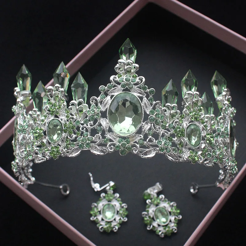 Baroque Bridal Wedding Hair Accessories Green Crystal Tiara Earring Set Silver Leaf Bride Diadem Crown Earring Jewelry Set JL
Baroque Bridal Wedding Hair Accessories Green Crystal Tiara Earring Set Silver Leaf Bride Diadem Crown Earring Jewelry Set JL