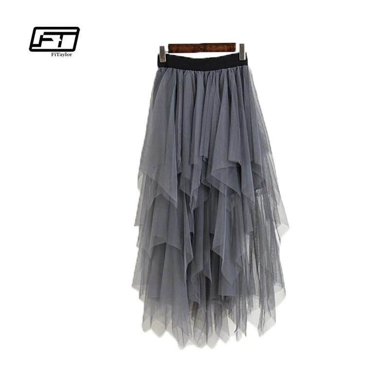Image Fitaylor 2017 New Summer Women Skirt Sweet Fashion Casual All match Solid Fairy Skirt High Waist Tulle Skirt