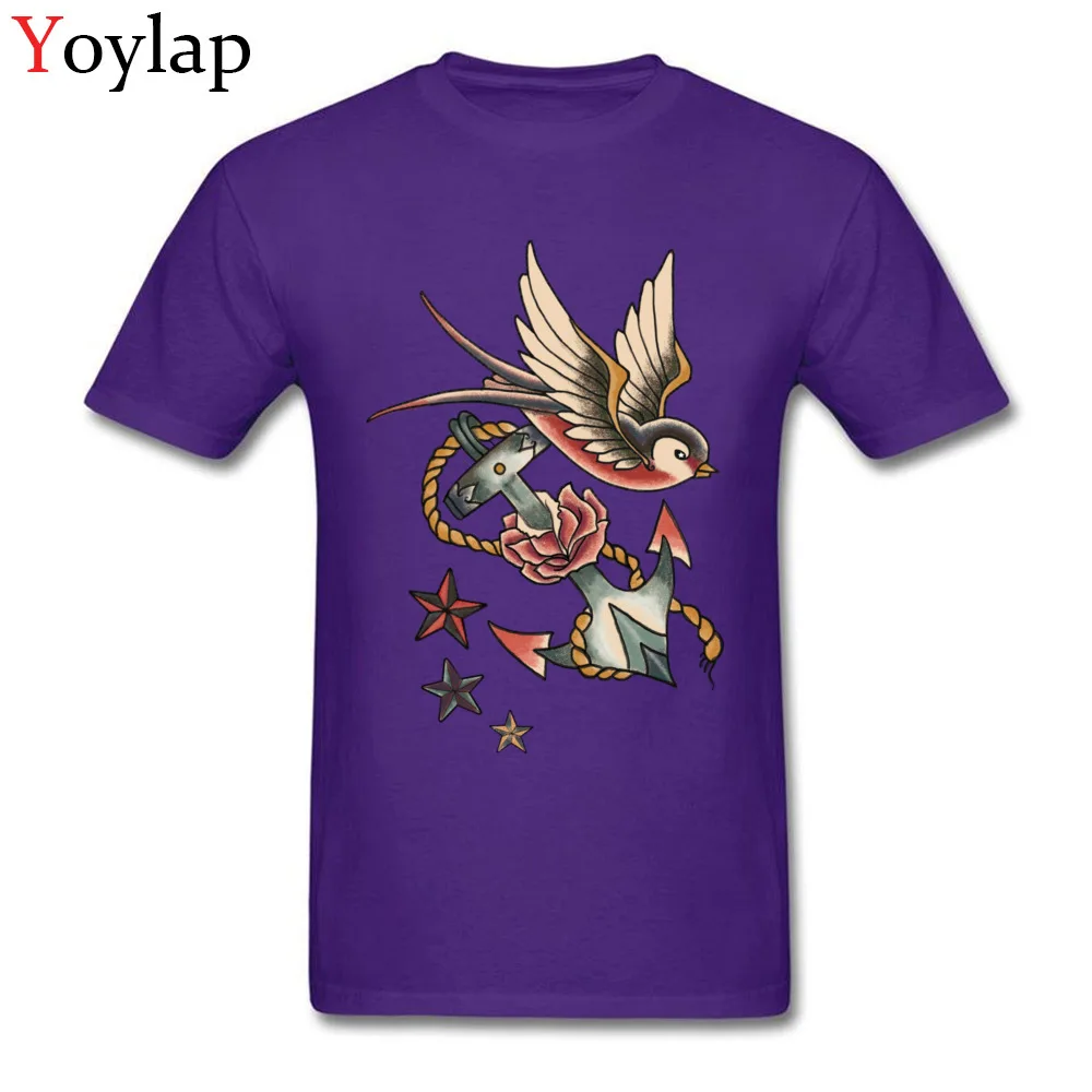 2017 New Fashion Printed On T-Shirt Round Collar All Cotton Retro Tattoo Male Tops Shirt Short Sleeve Fall Printed On Tee Shirt purple