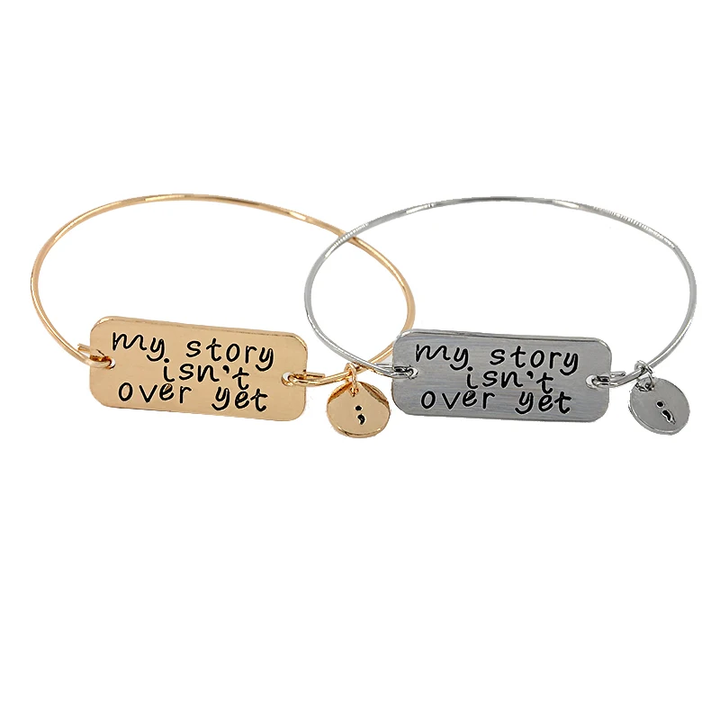 New arrival Gold silver Plated My Story Isn't Over Get Semicolon Bangle For Women Name Bracelet SL-363
New arrival Gold silver Plated My Story Isn't Over Get Semicolon Bangle For Women Name Bracelet SL-363
