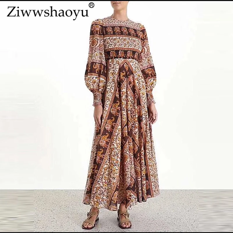 Ziwwshaoyu Autumn Print Long dresses O-Neck Fold Puff Sleeve Fashion Big pendulum dress New women's
Ziwwshaoyu Autumn Print Long dresses O-Neck Fold Puff Sleeve Fashion Big pendulum dress New women's