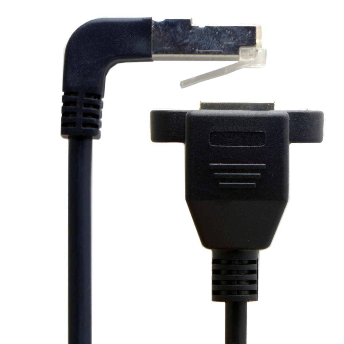 90 Degree Down Angled STP UTP Cat 5e Male to Female Panel Mount Ethernet Network Extension Cable 30cm
90 Degree Down Angled STP UTP Cat 5e Male to Female Panel Mount Ethernet Network Extension Cable 30cm