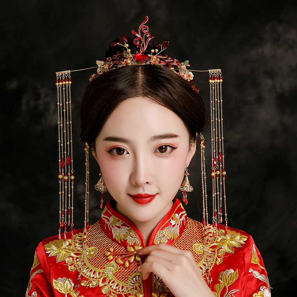 Chinese Bride Headdress Costume Phoenix Crown Photography Wedding Hair Accessories Tassel Headpiece Red Beaded Hairband Ornament
Chinese Bride Headdress Costume Phoenix Crown Photography Wedding Hair Accessories Tassel Headpiece Red Beaded Hairband Ornament