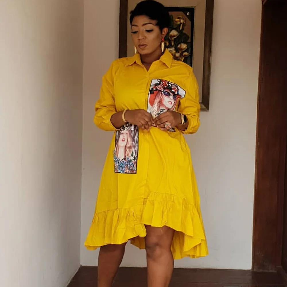 Plus Size Women Clothes Long Sleeve African Print Dress Yellow Fashion Ruffle Beading Cotton Irregular A Line Shirt Blouse Dress
Plus Size Women Clothes Long Sleeve African Print Dress Yellow Fashion Ruffle Beading Cotton Irregular A Line Shirt Blouse Dress