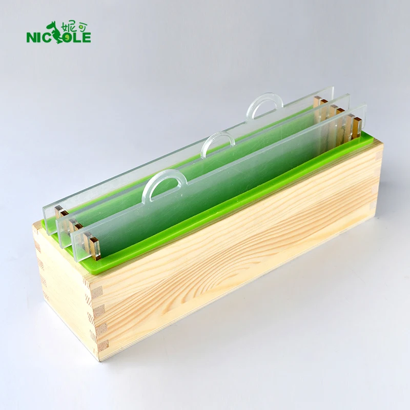 Image Nicole Silicone Soap Mold Rectangle Handmade Loaf Mould with Wood Box and Transparent Vertical Acrylic Clapboard