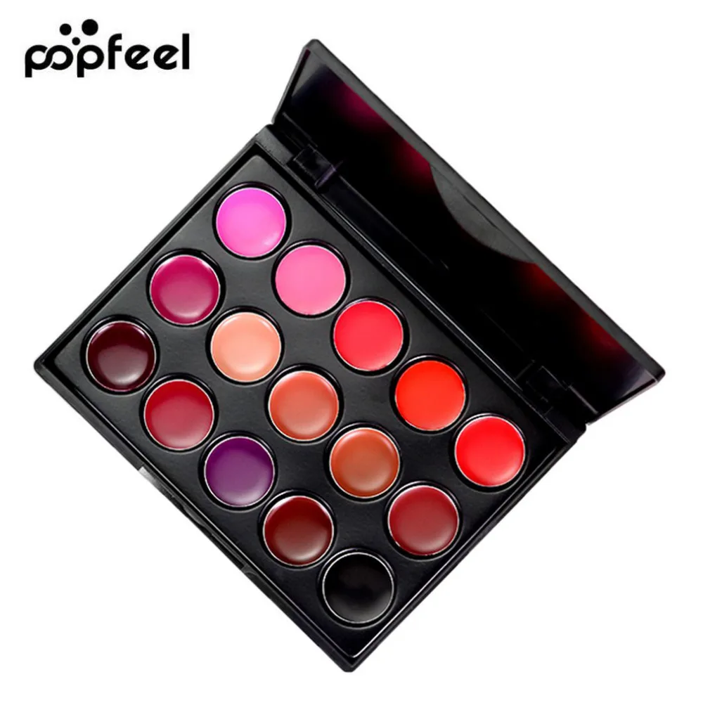 POPFEEL Mini 15 цветов Палитра блеска для губ набор Водонепроницаемая матовая помада