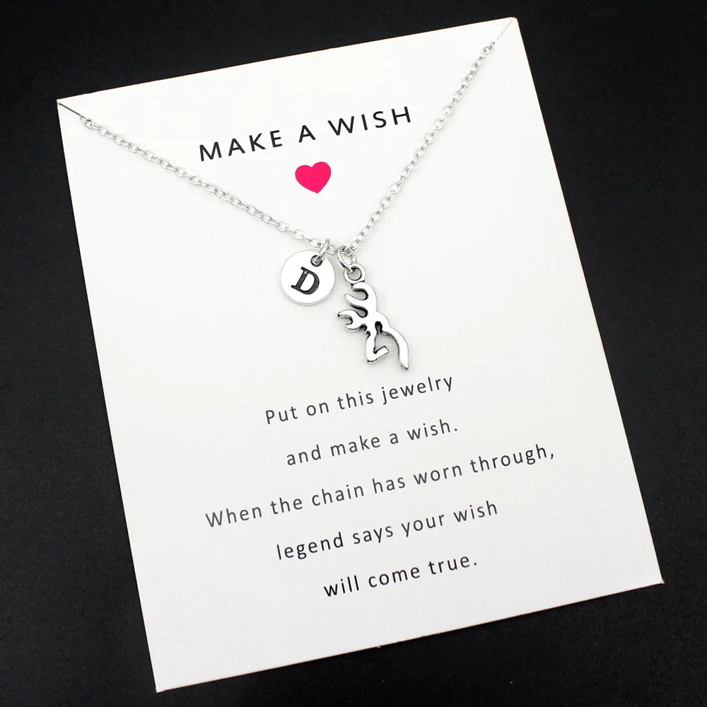 Silver Deer Head Silhouette Necklace Alphabet Letter Simple Women Chain Birthday Gifts With Card | Украшения и аксессуары