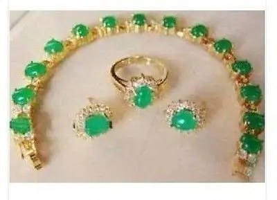 Beautiful 18K gold green jade bracelet earring ring set AAA style 100% Natural jade Noble Fine jewe
Beautiful 18K gold green jade bracelet earring ring set AAA style 100% Natural jade Noble Fine jewe
