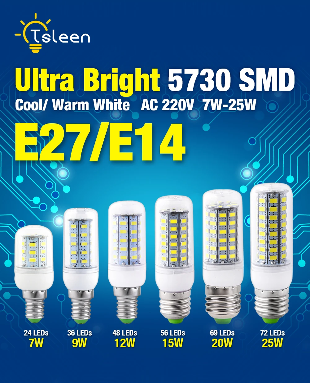 High Quality 220V 7W 9W 12W 15W 20W 25W 5730 SMD LED Corn Bulb Lamp Light Warm White Cool White Bulb E27 E14 Base For Home Decor
High Quality 220V 7W 9W 12W 15W 20W 25W 5730 SMD LED Corn Bulb Lamp Light Warm White Cool White Bulb E27 E14 Base For Home Decor
