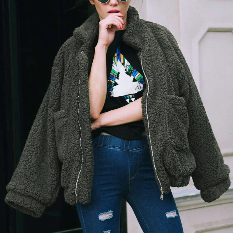 Women Lambswool Loose Vintage Coat Pocket Jacket Autumn Winter Warm Zipper Stand Collar Oversize Outerwear Overcoat
Women Lambswool Loose Vintage Coat Pocket Jacket Autumn Winter Warm Zipper Stand Collar Oversize Outerwear Overcoat