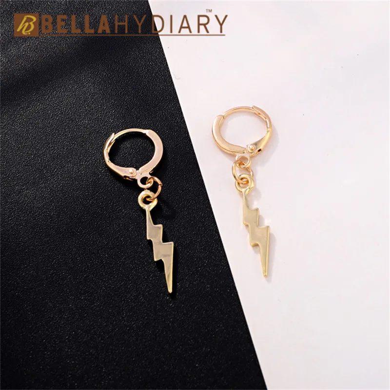 Trendy Europe Flashing Lightning Hoop Earrrings Female Gold Silver Simple Women Jewelry Statement Pendant Charms Small Earring (7)