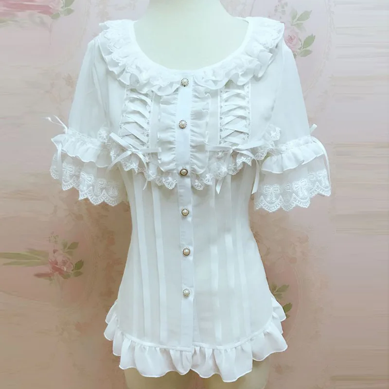 White Chiffon&Lace Ruffles O Neck Short Sleeve Gothic Victorian Shirt Vintage Blouse Summer Tops For Women 2019 Blusas Femininas
White Chiffon&Lace Ruffles O Neck Short Sleeve Gothic Victorian Shirt Vintage Blouse Summer Tops For Women 2019 Blusas Femininas