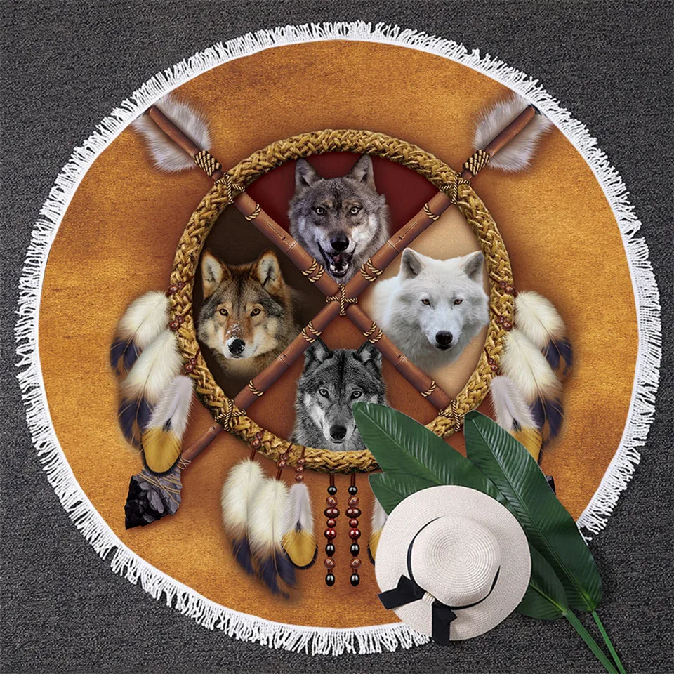 BlessLiving Wolves Dreamcatcher Round Beach Towel for Woman Wolf Circle Bath Towel Animal Blanket Picnic Mat Tassel 150cm
BlessLiving Wolves Dreamcatcher Round Beach Towel for Woman Wolf Circle Bath Towel Animal Blanket Picnic Mat Tassel 150cm