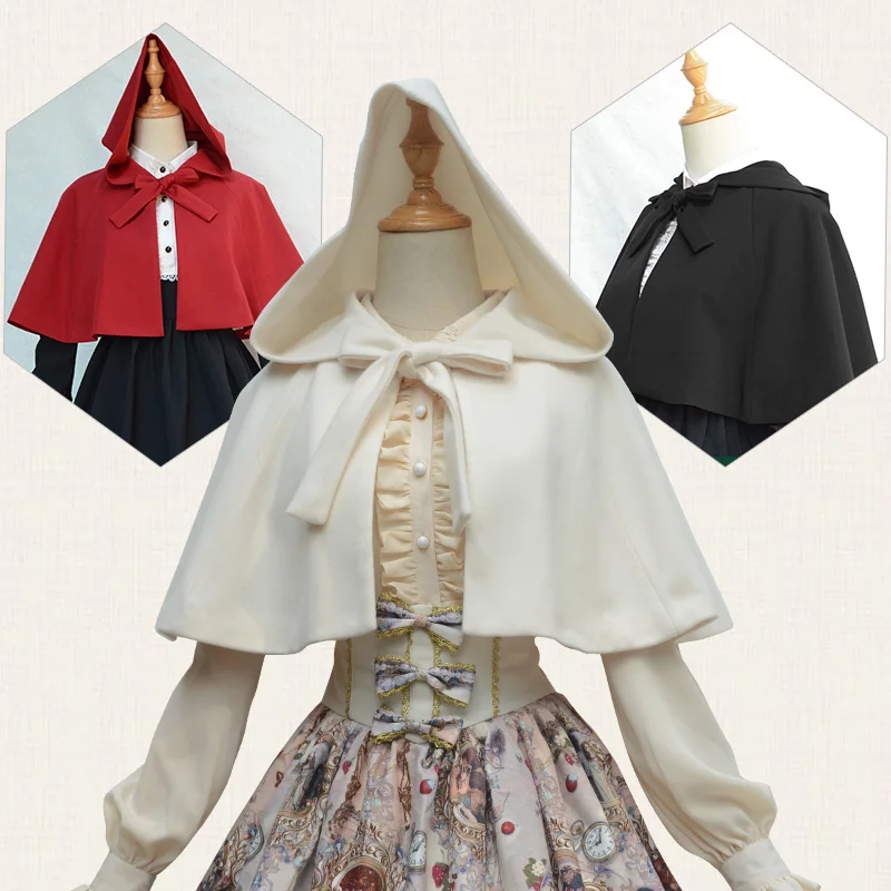 

Japanese sweet lolita coat cloak vintage shawl hooded lacing victorian short coat kawaii girl gothic lolita coat loli cos