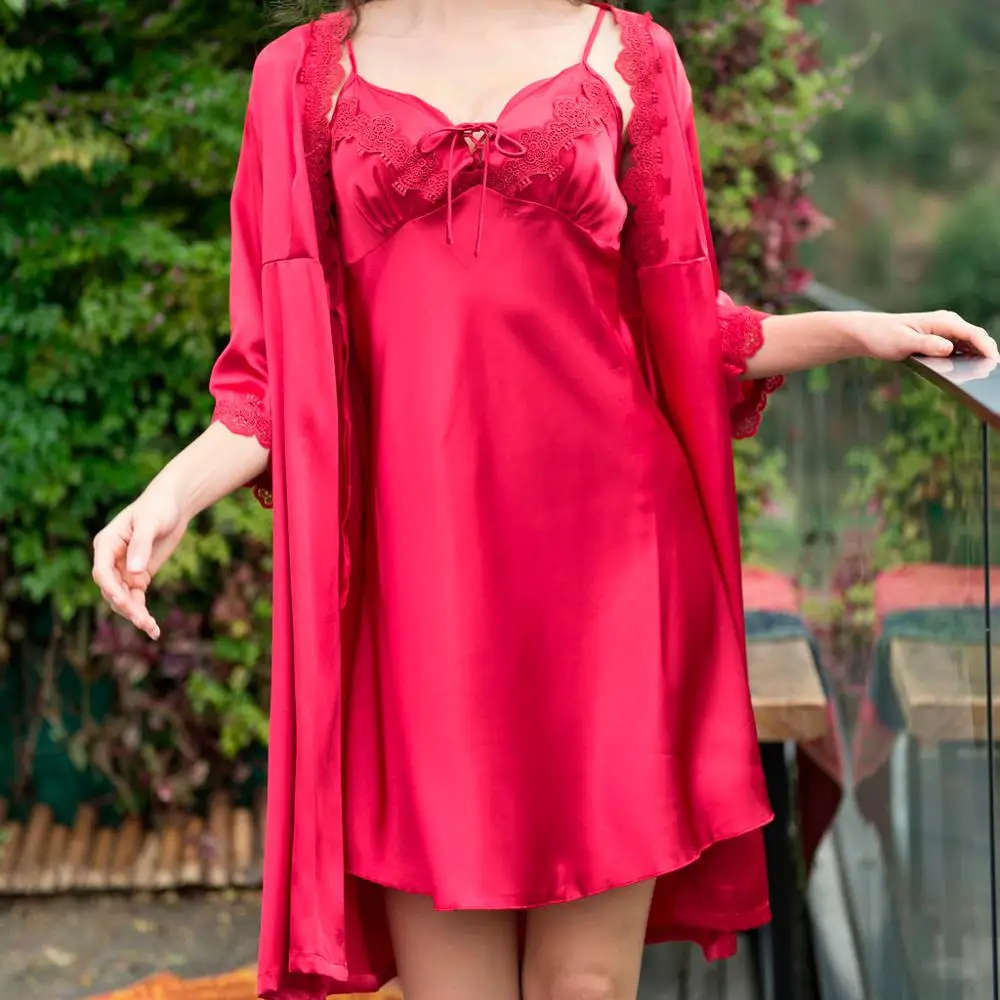 Women's Sexy Satin Pajamas Set Underwear Temptation Nightdress And Robe Set Sleepwear high quality summer home clothes #15 
Women's Sexy Satin Pajamas Set Underwear Temptation Nightdress And Robe Set Sleepwear high quality summer home clothes #15