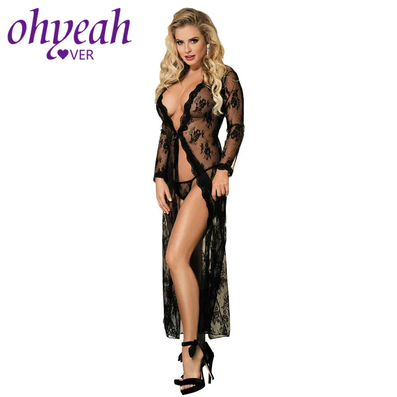 Ohyeahlover Long Gown Lingerie Sexy Full Lace Night Robe Women Transparent Midnight Wear Dress Black Sleepwear Nightgown RM8023
Ohyeahlover Long Gown Lingerie Sexy Full Lace Night Robe Women Transparent Midnight Wear Dress Black Sleepwear Nightgown RM8023