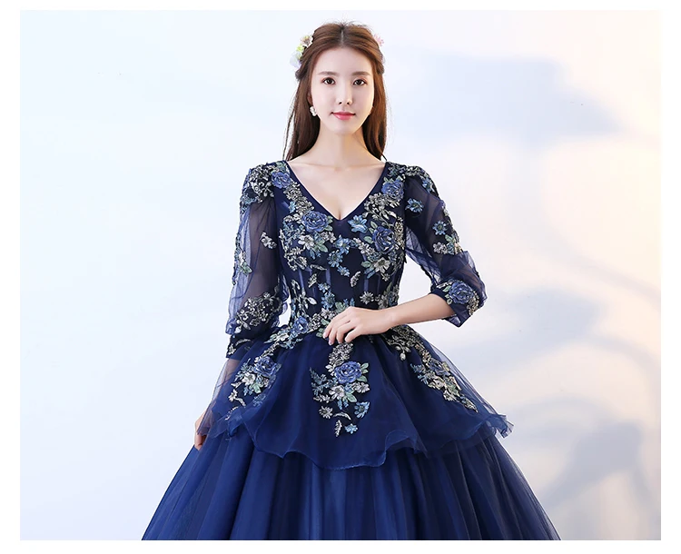 

Hot 100%real Navy V Neck Ball Gown Medieval Renaissance Gown Sissi Princess Dress Victorian /marie Antoinette/ Belle