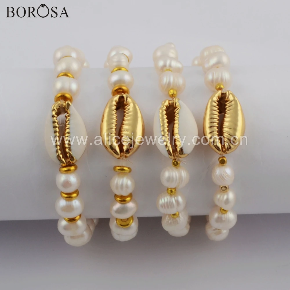 BOROSA 5PCS Fashion 7.4inch Gold Electroplated Natural Cowrie Shell with Freeform Freshwater Pearl Beads Bracelet Jewelry HD0074
BOROSA 5PCS Fashion 7.4inch Gold Electroplated Natural Cowrie Shell with Freeform Freshwater Pearl Beads Bracelet Jewelry HD0074