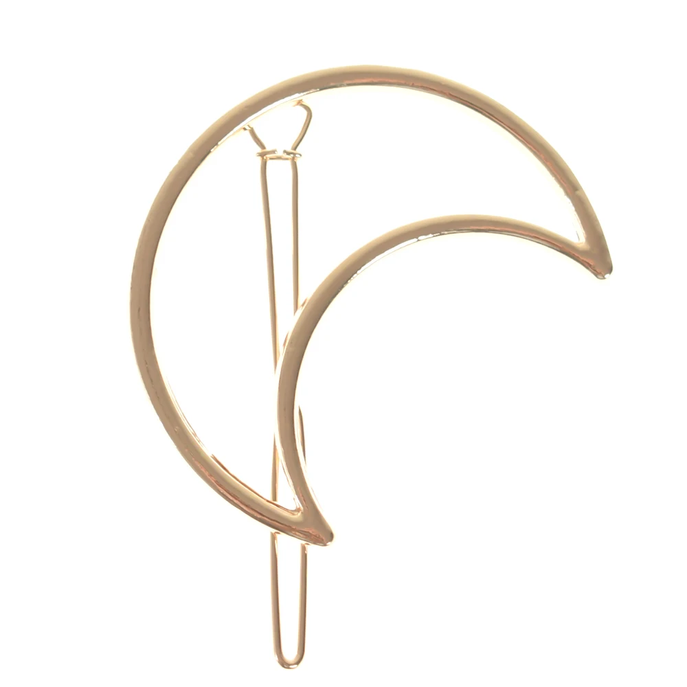 New Fashion Women Girls Gold/Silver Plated Metal Triangle Circle Moon Hair Clips Metal Circle Hairpins Holder Hair Accessories