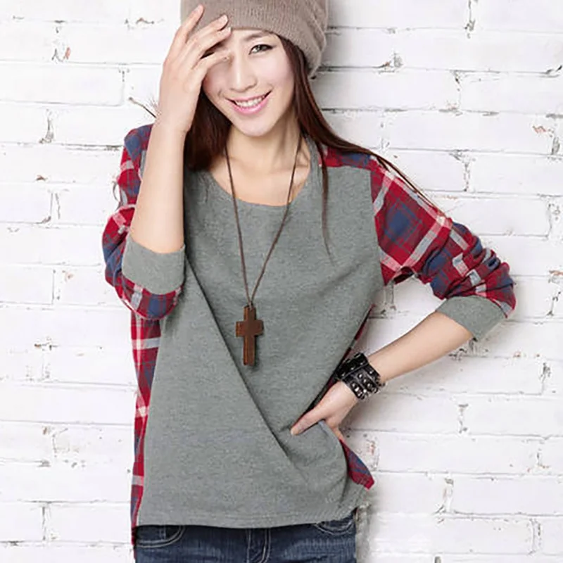 2018 Brand Women Long Sleeve Plaid Patchwork T-shirts New Design Knitted O-Neck Irregular Pullovers Tops
2018 Brand Women Long Sleeve Plaid Patchwork T-shirts New Design Knitted O-Neck Irregular Pullovers Tops