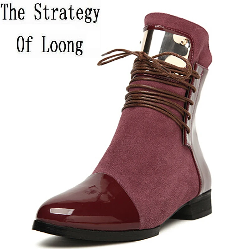 Women Autumn Winter Nubuck Leather Lace-Up Metal Ankle Boots Lady Patent Cross-tied Big Size Short Boots Plus Size 43 SXQ0812
Women Autumn Winter Nubuck Leather Lace-Up Metal Ankle Boots Lady Patent Cross-tied Big Size Short Boots Plus Size 43 SXQ0812