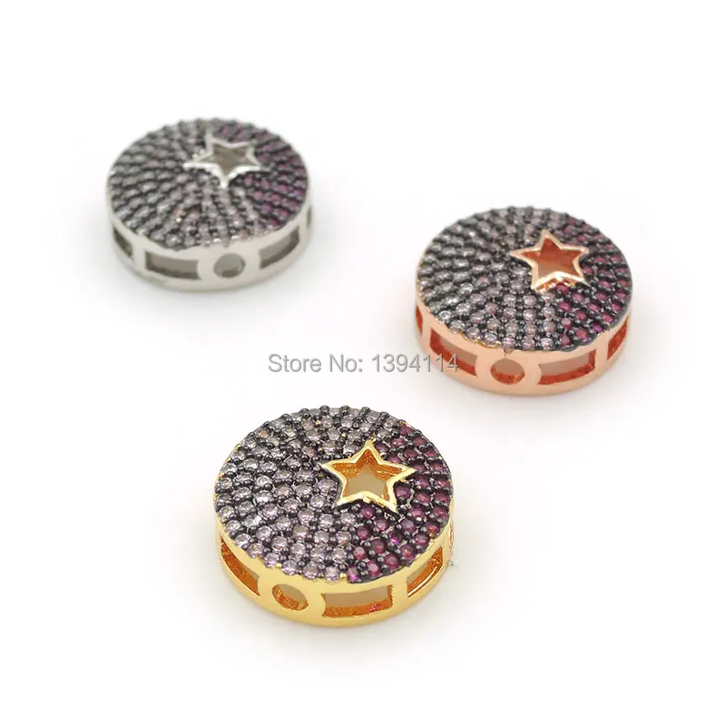 

13*13*4mm Micro Pave Clear&Red CZ Round Of Piercing Star Flat Beads Fit For Making DIY Bracelets Jewelry