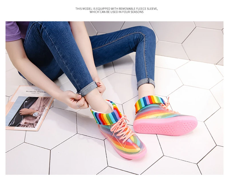 Fashion Jelly Transparent Shoes Cute Adult Women Rain Boots Korean Waterproof Female Shoes Non-slip Rubber Lady Shoes Ankle Boot (7)