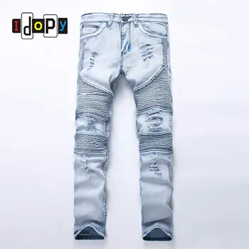 Fashion Men's Blue Ripped jeans Denim Pants Knee Hole Motorcycle Biker Jeans Slim Skinny Destroyed Torn Denim Trousers For Men 
Fashion Men's Blue Ripped jeans Denim Pants Knee Hole Motorcycle Biker Jeans Slim Skinny Destroyed Torn Denim Trousers For Men