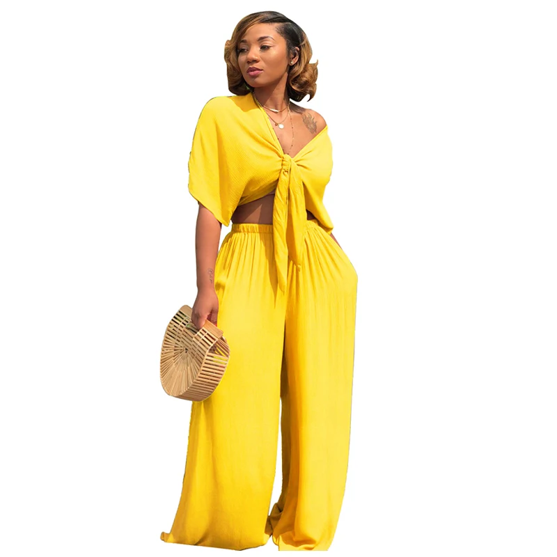 2 Piece Set Women 2018 Summer Set Short Sleeve Bow Tie Up Crop Top and Long Wide Leg Pants Set Fashion Ladies Trousers Suits
2 Piece Set Women 2018 Summer Set Short Sleeve Bow Tie Up Crop Top and Long Wide Leg Pants Set Fashion Ladies Trousers Suits
