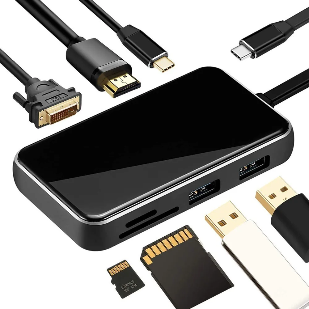 USB Type C Hub Adapter with HDMI VGA USB-C Charging USB SD TF Card Reader Compatible with MacBook Pro Huawei Matebook Samsung S8
USB Type C Hub Adapter with HDMI VGA USB-C Charging USB SD TF Card Reader Compatible with MacBook Pro Huawei Matebook Samsung S8