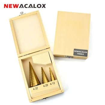 NEWACALOX 3pcs/Set 4-12/20/32mm Large Step Cone HSS Steel Spiral Grooved Step Drill Bit Hole Cutter Cut Tool with Wood Box
NEWACALOX 3pcs/Set 4-12/20/32mm Large Step Cone HSS Steel Spiral Grooved Step Drill Bit Hole Cutter Cut Tool with Wood Box