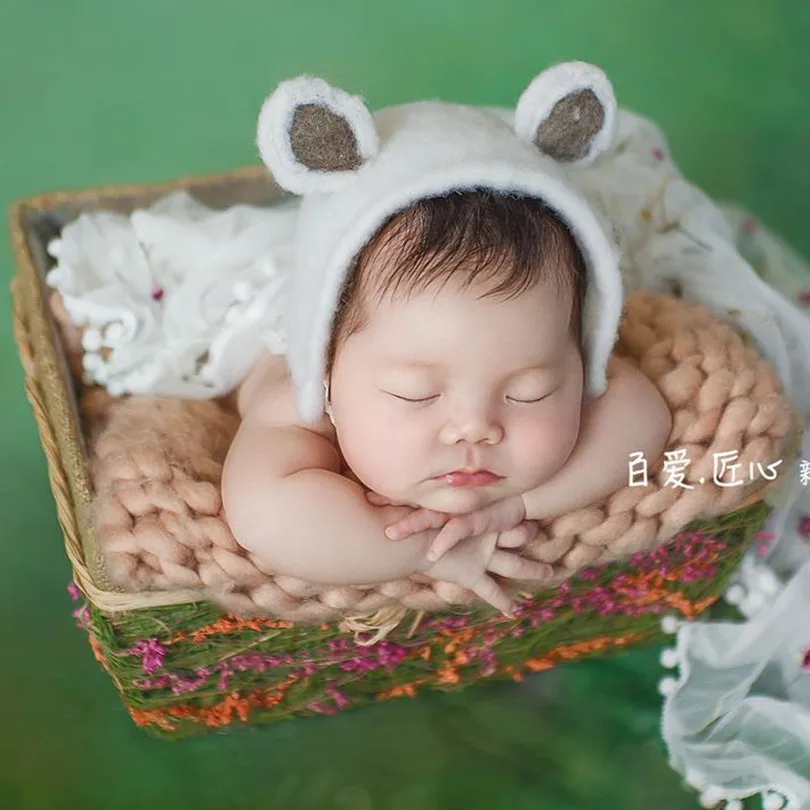 Фото Для новорожденных вязаные шерстяные уха шапочка-медвежонок щенок шляпа | Головные уборы для девочек (32521010538)