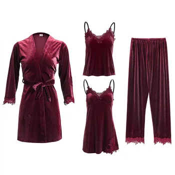Gold velvet 4 pieces pajamas for women warm winter home suit female sexy pajamas sleepwear sleeveless nightwear lace robe pijama
Gold velvet 4 pieces pajamas for women warm winter home suit female sexy pajamas sleepwear sleeveless nightwear lace robe pijama