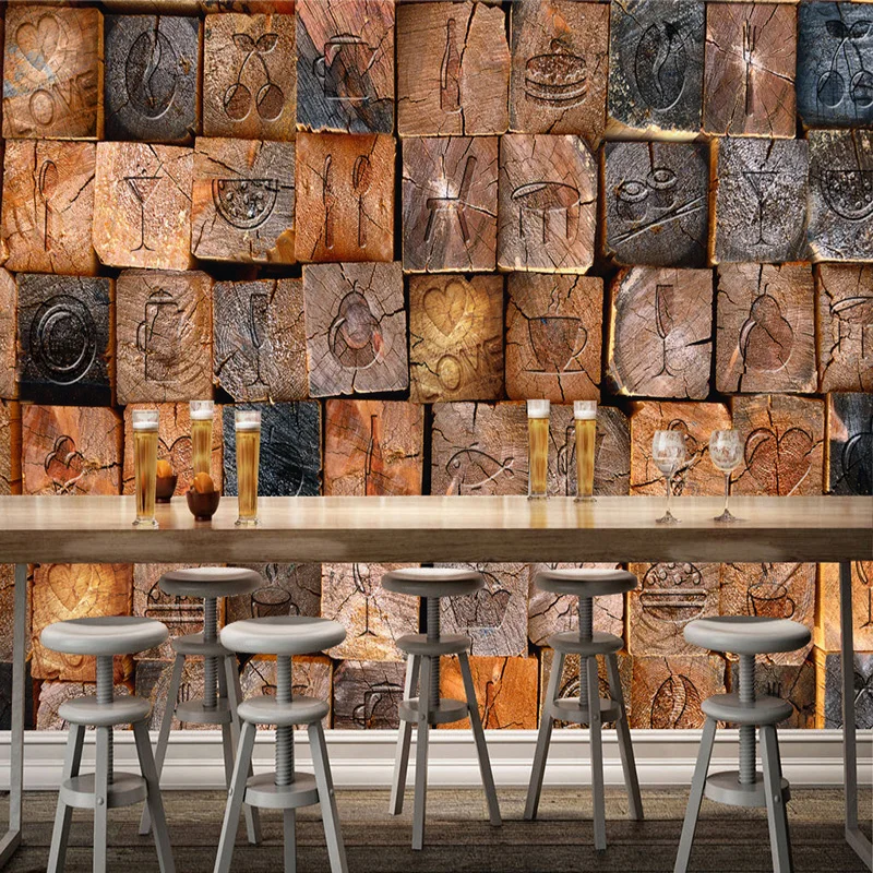 

Custom Photo Mural Wallpaper 3D Embossed Wood Brick Wall Paper Living Room Restaurant Cafe Creative Retro Backdrop Wall 3D Decor