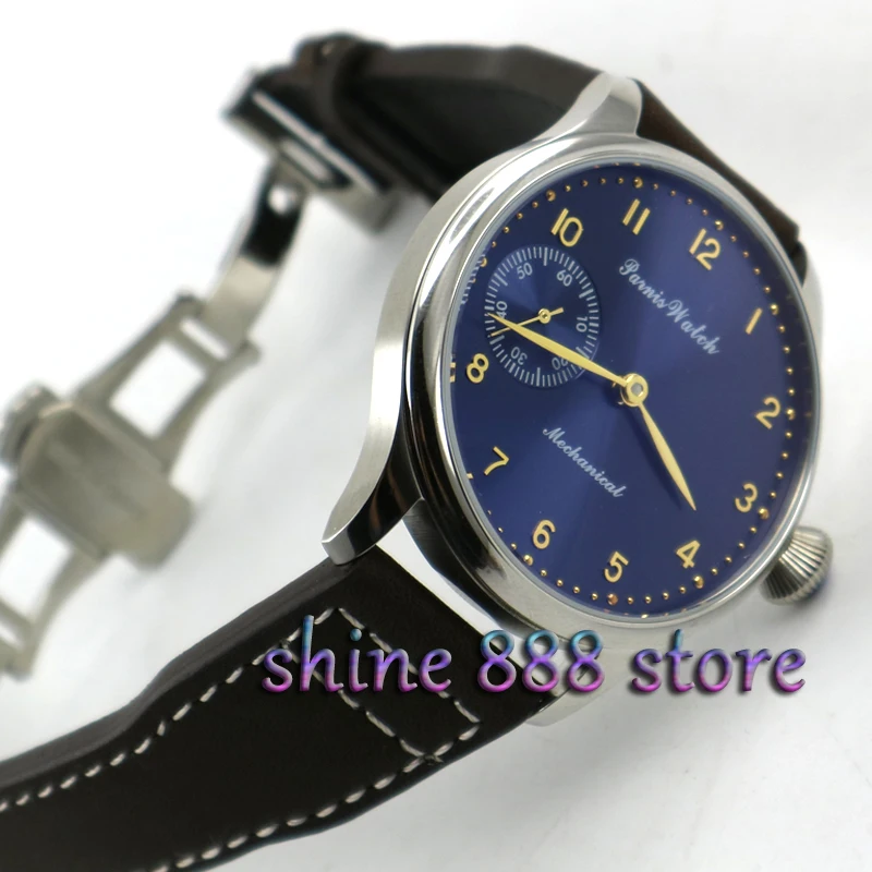 44mm parnis Blue dial deloyment buckle 6497 movement hand winding Mechanical Watches
44mm parnis Blue dial deloyment buckle 6497 movement hand winding Mechanical Watches