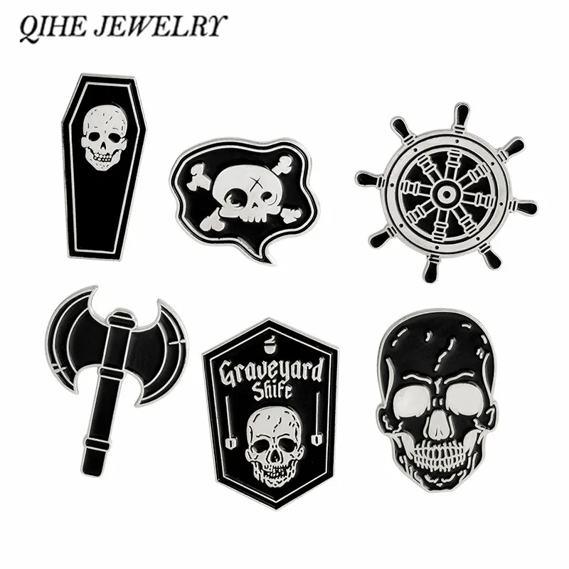 QIHE JEWELRY Pirate pins Skeleton Skull Coffin Ax Pirate flag Rudder Broooches Badges Lapel pins Black White Dark Gothic pins
QIHE JEWELRY Pirate pins Skeleton Skull Coffin Ax Pirate flag Rudder Broooches Badges Lapel pins Black White Dark Gothic pins